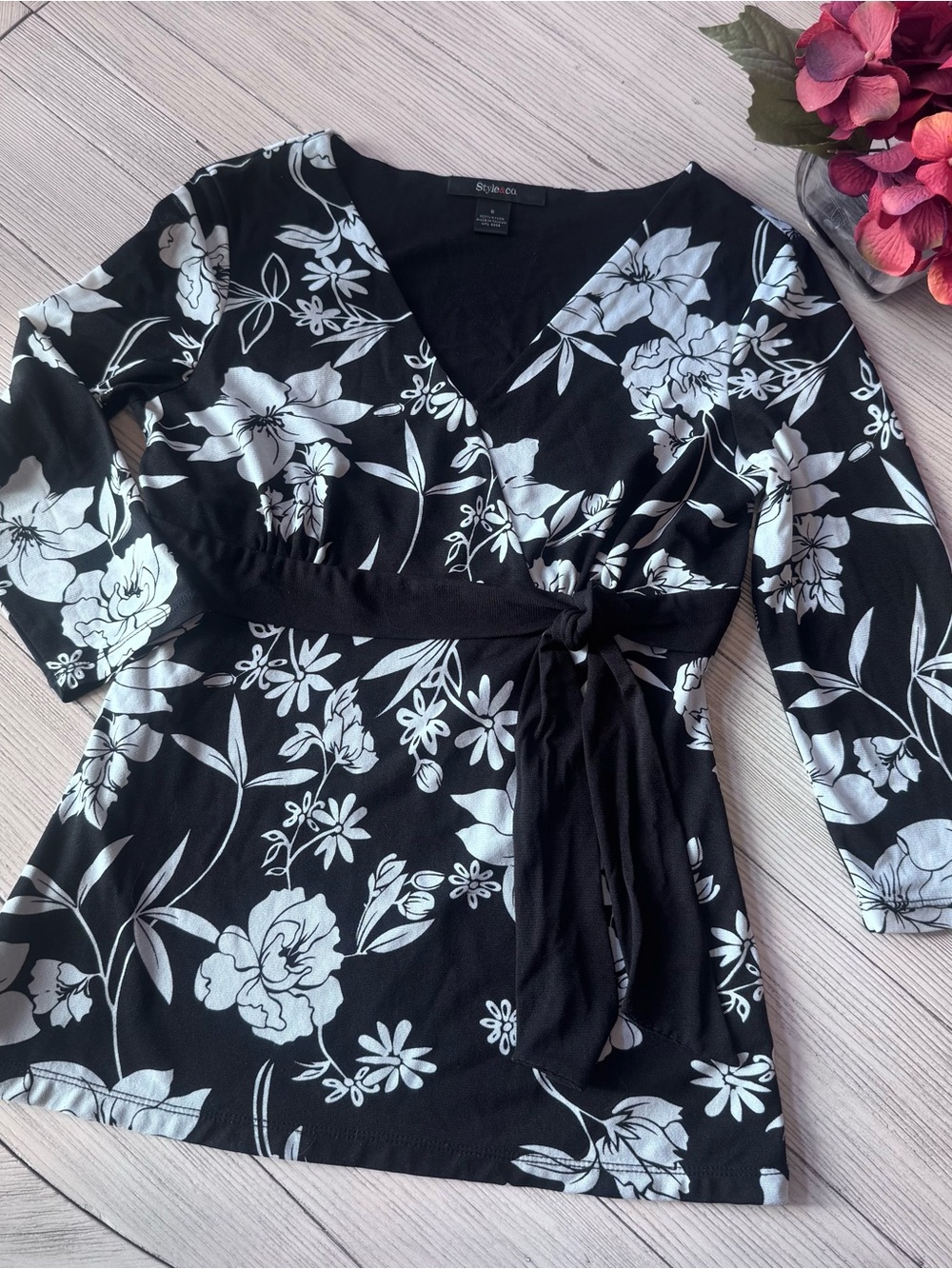 Style & Co. Black and White Floral Tunic
